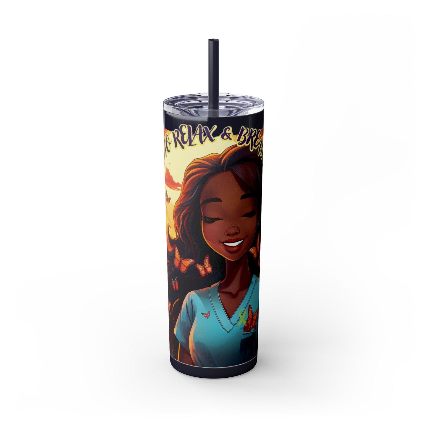 JUST BREATH: Skinny Tumbler with Straw, 20oz